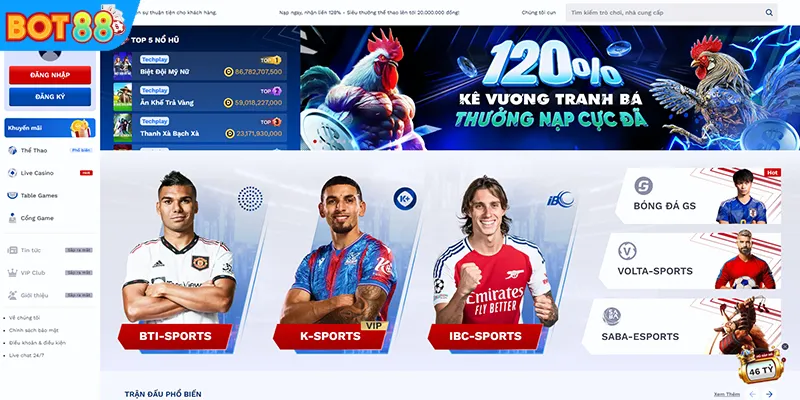 Giao diện trò chơi tại BOT88 với nhiều lựa chọn cá cược trực tuyến