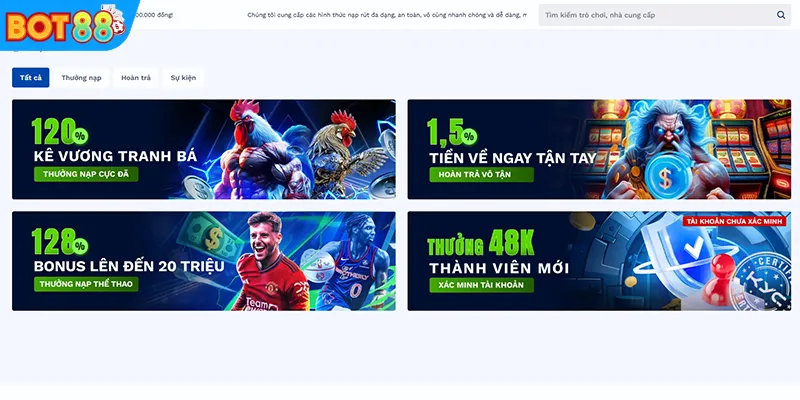 Chương trình ưu đãi nạp tiền BOT88 hấp dẫn cho người chơi mới